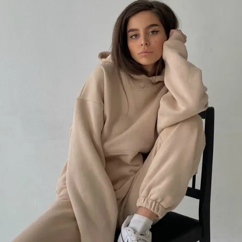 Mujeres Casual Sudadera con Capucha Y Pantalones de Chándal Top Y Abajo Color Sólido Manga Larga Jersey Poliéster Chándal