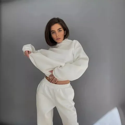 Mujeres Casual Sudadera con Capucha Y Pantalones de Chándal Top Y Abajo Color Sólido Manga Larga Jersey Poliéster Chándal
