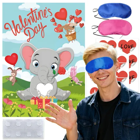 Valentinstag Party Spiele Pin Das Herz Auf Elefanten Poster Set Mit Augenbinden Aufkleber Für Kinder Erwachsene Festliche Party Geschenke