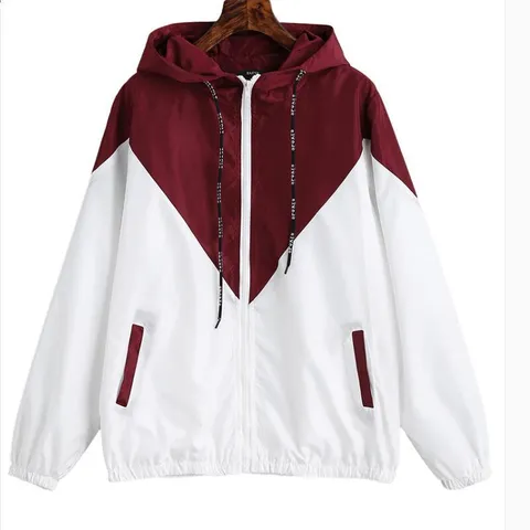 Chaqueta con Capucha de Bloque de Color para Mujer Ropa de Abrigo Casual de Manga Larga con Cremallera y Cordón Moda Primavera Verano