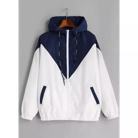 Chaqueta con Capucha de Bloque de Color para Mujer Ropa de Abrigo Casual de Manga Larga con Cremallera y Cordón Moda Primavera Verano