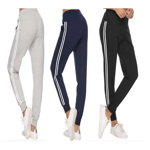 Pantalones de Chándal para Mujer Con Rayas Laterales Poliéster Algodón Cintura Elástica Cordón Pierna Cónica Casual Deportes