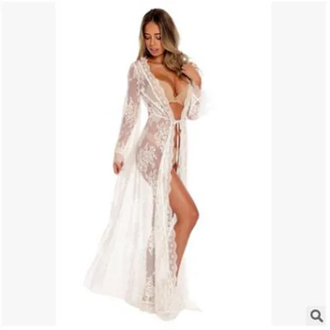 Sobretodo de Playa de Encaje para Mujer Vestido Largo Cardigan Holgado Protección Solar Ropa de Resort Playa Bohemio Top