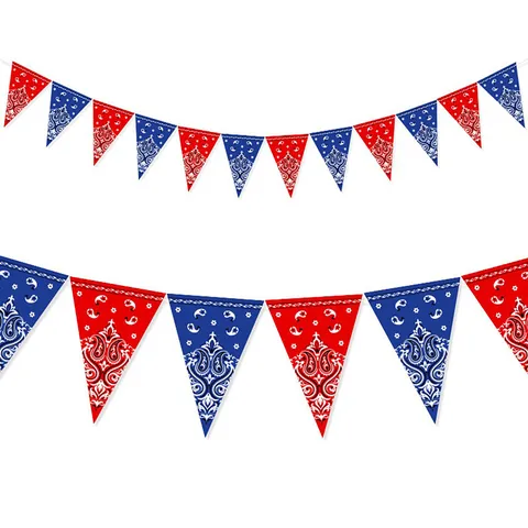 Western Cowboy Theme Paisley Pennant Banner Birthday Party Decoration Triangular Flags Red Blue Disposable Pull Flag
