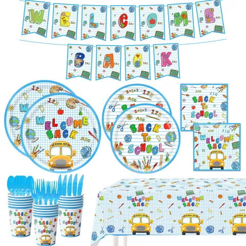 Schulanfang Motto Party Zubehör Willkommens Banner Pappteller Servietten Becher Tischdecke Ballon Kuchen Deko Set Für Klassen Dekoration