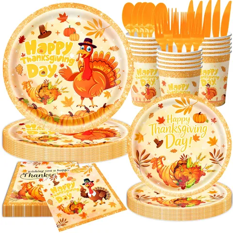 Thanksgiving Party Dekoration Set Pappteller Tassen Servietten Banner Tischdecke Truthahn Kürbis Muster Ernte Party Zubehör Atmosphäre Layout