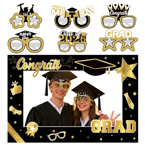 2026 Decorazioni Festa di Laurea Oggetti Scena Photo Booth Cornice E Occhiali Auguri Laurea Classe Forniture Festa Carta Glitter Oggetti Scena Foto