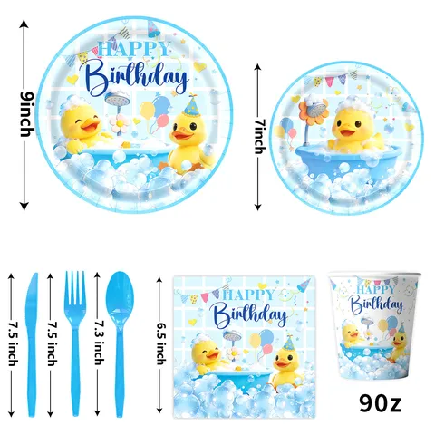 Articles de Fête Anniversaire Canard Jaune Assiettes en Papier Serviettes Gobelets Nappe Bannière Ballons Décoration Enfant