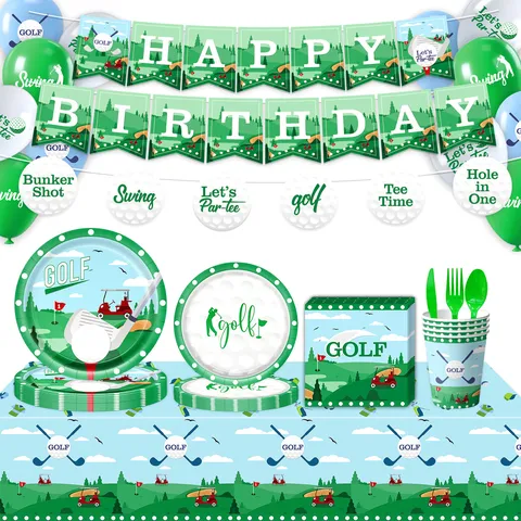 Golf Thema Geburtstag Party Zubehör Grün Sport Thema Einweggeschirr Pappteller Tassen Servietten Tischdecke Dekorationen Für Kinder Erwachsene