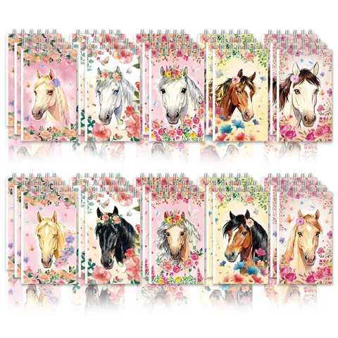 Juego de Mini Cuadernos de Espiral con Tema de Carreras de Caballos Diario de Bolsillo Portátil con Flores de Acuarela para Estudiantes