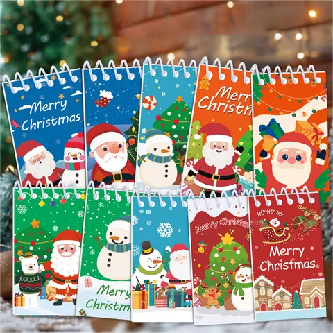 Weihnachten Cartoon Design Mini Notizblock Set Bunt Weihnachtsmann Schneemann Bedruckt Taschentagebuch Für Schüler Urlaub Schreibwaren Geschenk