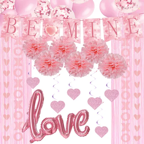 Romantische Papieren Banner Hart Spiraal Hangende Slinger Bloemenbal Ballon Voor Valentijnsdag Aanzoek Bruiloft Feest Decoratie