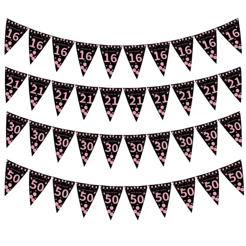 Pink Black Birthday Pennant Banner Birthday Party Hanging Decoration Paper Flags Venue Atmosphere Layout Birthday Party Supplies