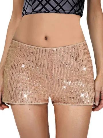Damen Sexy Low Waist Pailletten Shorts Glänzende Hot Pants Glitter Party Clubwear Rave Unterteile Slim Fit Booty Shorts Polyester