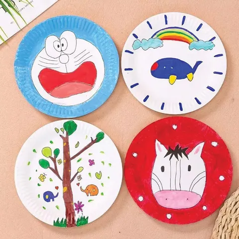 Assiettes en Papier Jetables Blanches Pour Décoration de Peinture DIY Fête Bord Smerlé Vaisselle Ronde Pour Anniversaire Maternelle Enfants Artisanat