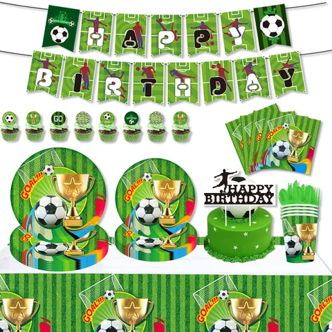 Football Theme Party Supplies Soccer Birthday Decorations Paper Plates Cups Napkins Banner Tablecloth Soccer Field Trophy Patterns