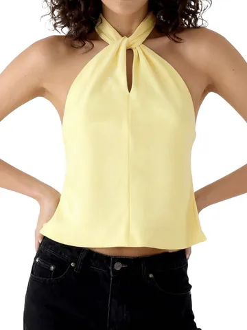 Women Satin Halter Sexy Tie-Up Top Sleeveless Backless Polyester Solid Color Polka Dot Summer Fashion Elegant Halterneck Camisole