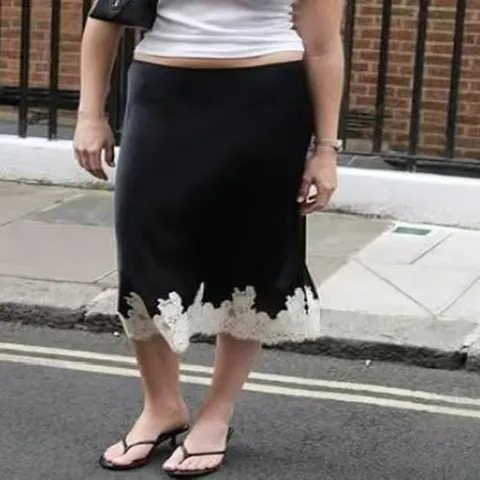 Women Elegant Lace Patchwork Satin Midi Skirt Luster Draped A-Line High Waist Polyester Skirt Spring Casual Party Wear