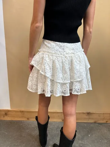 Damen Sexy Spitze Patchwork Minirock Sommer Casual Einfarbig Rüschen Tortenrock Sexy Hot Girl Stil Polyester Bottoms