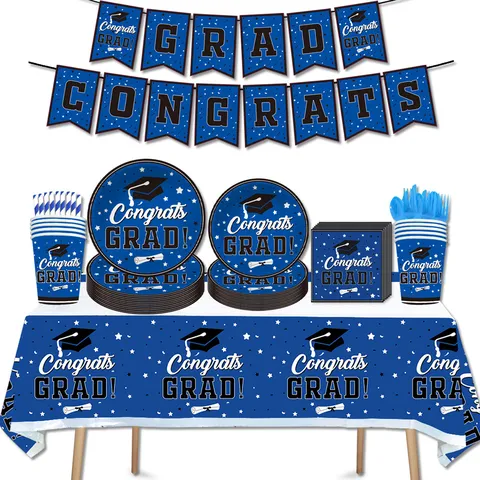 Congrats Grad Abschluss Party Geschirr Set Pappteller Becher Servietten Banner Tischdecke Für Abschlussfeier Party Dekorationen