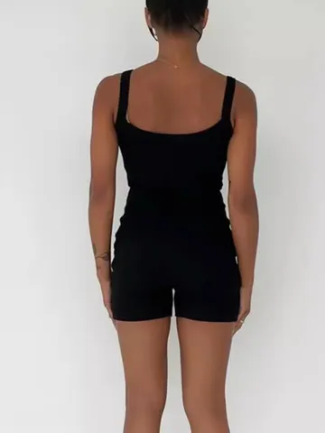Women Sexy Slim Fit Sleeveless U-Neck Backless Ribbed Knit Playsuit Summer Jumpsuit One-Piece Romper Shorts For Streetwear