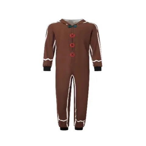 Gingerbread Man Christmas Hooded One Piece Pajamas Festive Printed Long Sleeve Zipper Jumpsuit Loungewear Family Matching Sleepwear