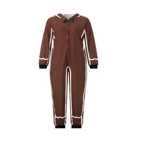 Gingerbread Man Christmas Hooded One Piece Pajamas Festive Printed Long Sleeve Zipper Jumpsuit Loungewear Family Matching Sleepwear