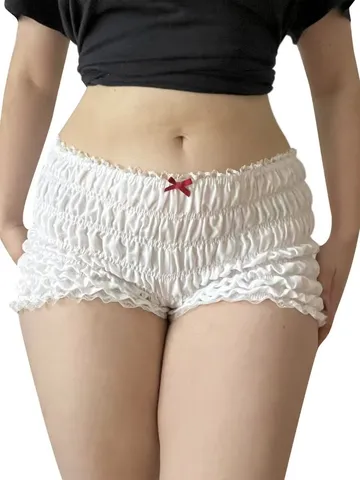 Shorts de Talle Bajo con Encaje Fruncido Casual Sexy Ajustado Estampado de Bayas de Verano para Mujer