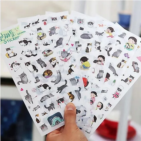 Cute Black And White Cat Transparent PVC Stickers Decorative Journal Stationery Stickers For Album Scrapbooking