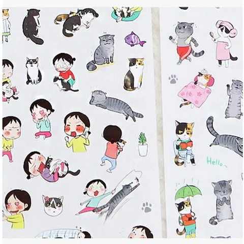 Cute Black And White Cat Transparent PVC Stickers Decorative Journal Stationery Stickers For Album Scrapbooking
