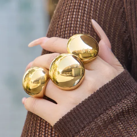 Chic 316L Stainless Steel Large Ball Geometric Ring Exaggerated Smooth Wide Surface Index Finger Ring Punk Jewelry Gift