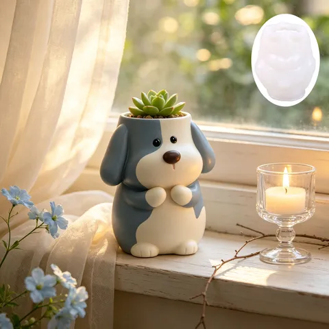 Puppy Dog Shape Silicone Mold For DIY Flower Pot Pen Holder Aromatherapy Cup Cute Animal Succulent Planter Crafting Mold Home Decor Crafting Gift