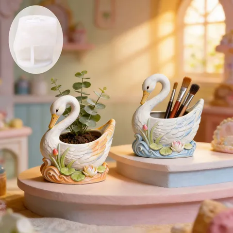 Swan Lotus Silicone Mold For DIY Flowerpot Resin Craft Decoration Pen Holder Candle Cup Making Tool Modern Art Decor