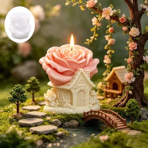3D Rose House Silicone Mold For DIY Handmade Candle Soap Plaster Aromatherapy Creative Home Decor Ornament Birthday Gift