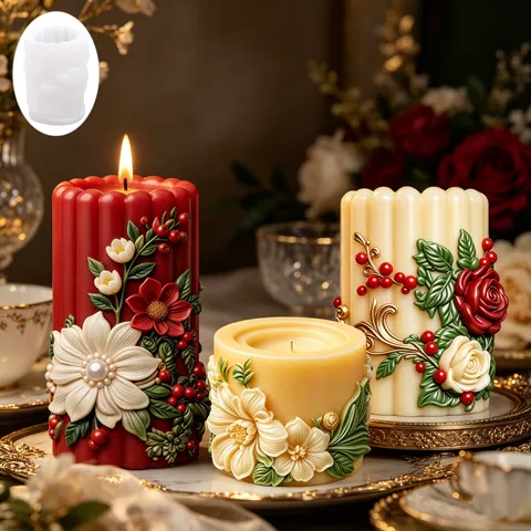 Blooming Flower Leaf Relief Cylinder Silicone Mold For 3D Floral Scented Candle DIY Resin Decorative Ornaments Crafting Tool