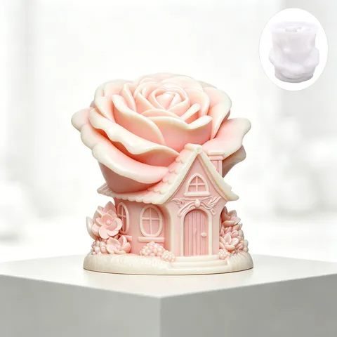 3D Rose House Silicone Mold For DIY Handmade Candle Soap Plaster Aromatherapy Creative Home Decor Ornament Birthday Gift