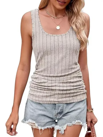 Women Casual Ribbed Knit Tank Top Square Neck Slim Fit Sleeveless Solid Color Ribbed Stretchy Top Summer Everyday Wear