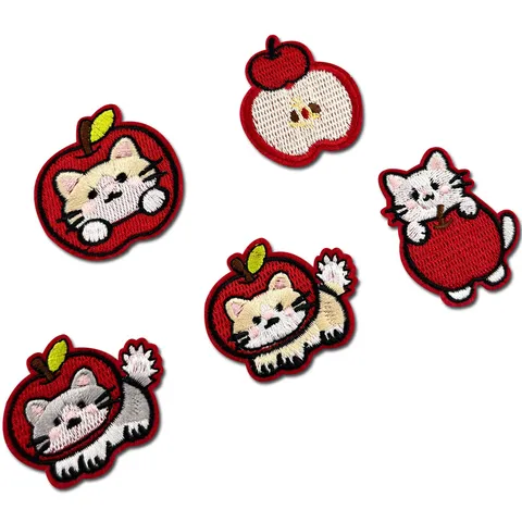 Mignon Chat Pomme Broderie Patchs Autoadhésif À Coudre Tissu Applique Badge Pour Vêtements Bricolage