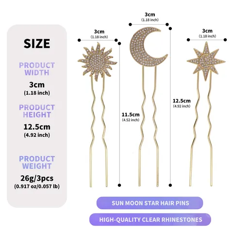 Light Luxury Alloy Rhinestone Hair Sticks Celestial Sun Moon Star Hairpins Bridal Wedding Banquet Headwear For Women Jewelry