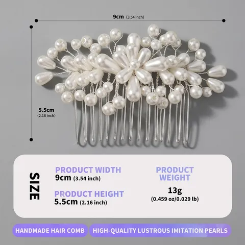Peineta de Novia Vintage Francesa con Perlas Artificiales Flor de Cristal Blanco Hecha a Mano para Boda Dama de Honor Fiesta Mujer