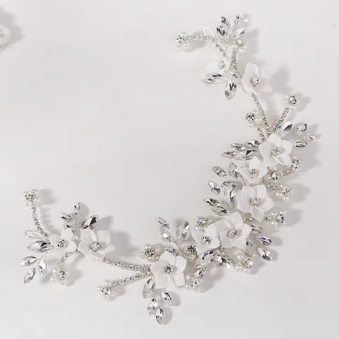 Cerchietto Floreale da Sposa Fatto a Mano per Donna Elegante Strass Perla Artificiale Fascia per Capelli Matrimonio Fotografia Accessori