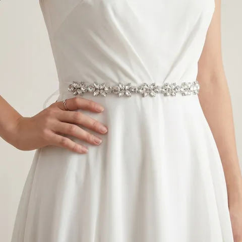 Fashion Women Rhinestone Waist Belt Elegant Satin Ribbon Bridal Belt Shiny Crystal Dress Accessories For Wedding Party