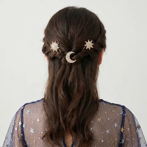 Light Luxury Alloy Rhinestone Hair Sticks Celestial Sun Moon Star Hairpins Bridal Wedding Banquet Headwear For Women Jewelry