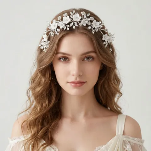 Cerchietto Floreale da Sposa Fatto a Mano per Donna Elegante Strass Perla Artificiale Fascia per Capelli Matrimonio Fotografia Accessori