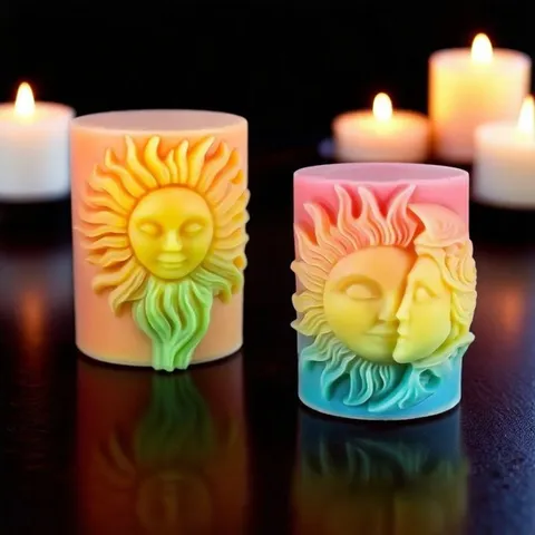 Sonne Mond Göttin Silikon Kerzenform Göttin Gesicht Relief Zylinder Aromatherapie Stein Skulptur Harz Seifenform Kunst Handwerk Dekor