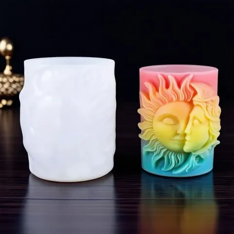 Sonne Mond Göttin Silikon Kerzenform Göttin Gesicht Relief Zylinder Aromatherapie Stein Skulptur Harz Seifenform Kunst Handwerk Dekor