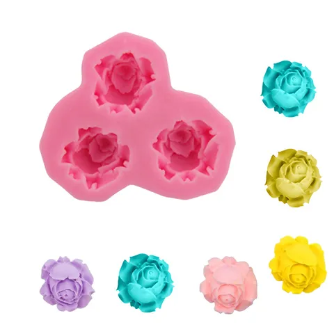 Modern Minimalist Silicone Flower Mold For Cake Decorating Fondant Sugarcraft Crafting Clay Making Triple Holes Pink Baking Tool