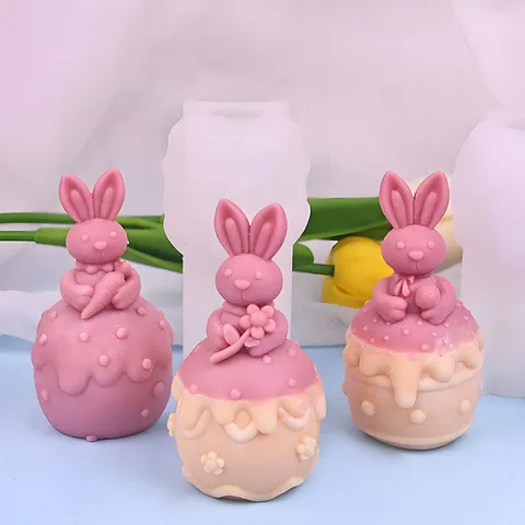 3D Rabbit Silicone Mold Cute Bunny Animal Flower Carrot Candy Aromatherapy Candle Plaster Ornament Making DIY Craft Molds Decor