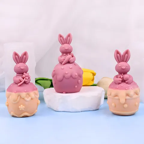 3D Rabbit Silicone Mold Cute Bunny Animal Flower Carrot Candy Aromatherapy Candle Plaster Ornament Making DIY Craft Molds Decor