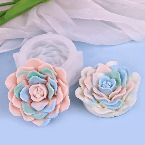 Molde de Silicona para Velas Aromáticas 3D Flor de Loto Rosa DIY Jabón Artesanal Resina Yeso Molde de Flores Suministros de Artesanía Blanco